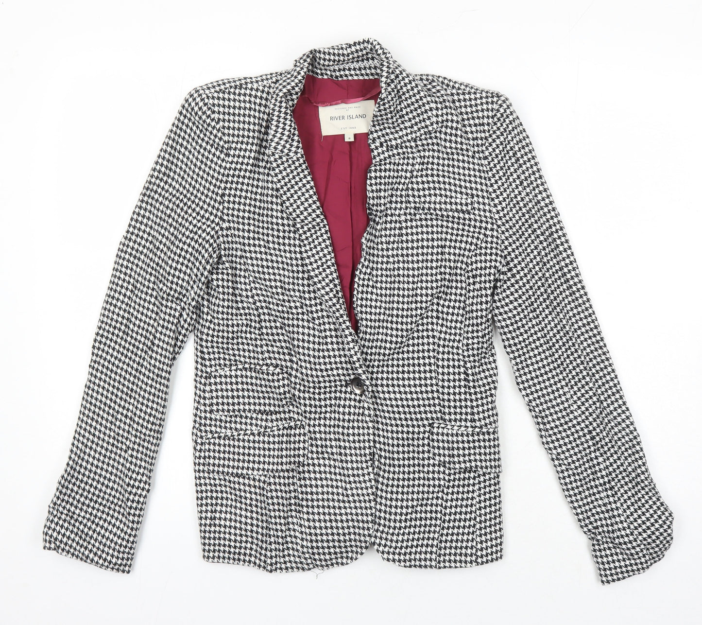 River Island Womens Multicoloured Check Jacket Blazer Size 8 Button