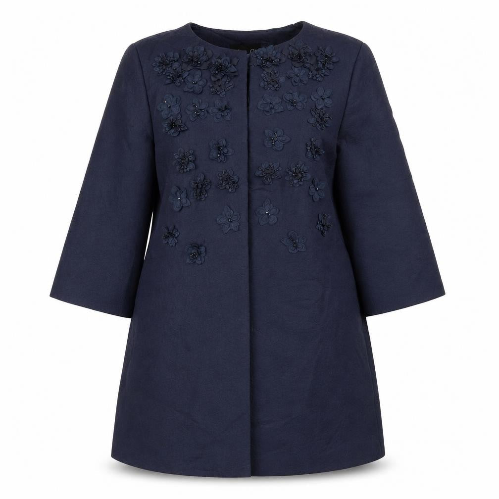 Fee G Womens Blue Jacket Coat Size 14 - Flower detail