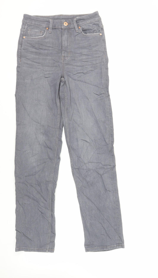 Marks and Spencer Womens Grey Cotton Straight Jeans Size 8 L29 in Regular Zip