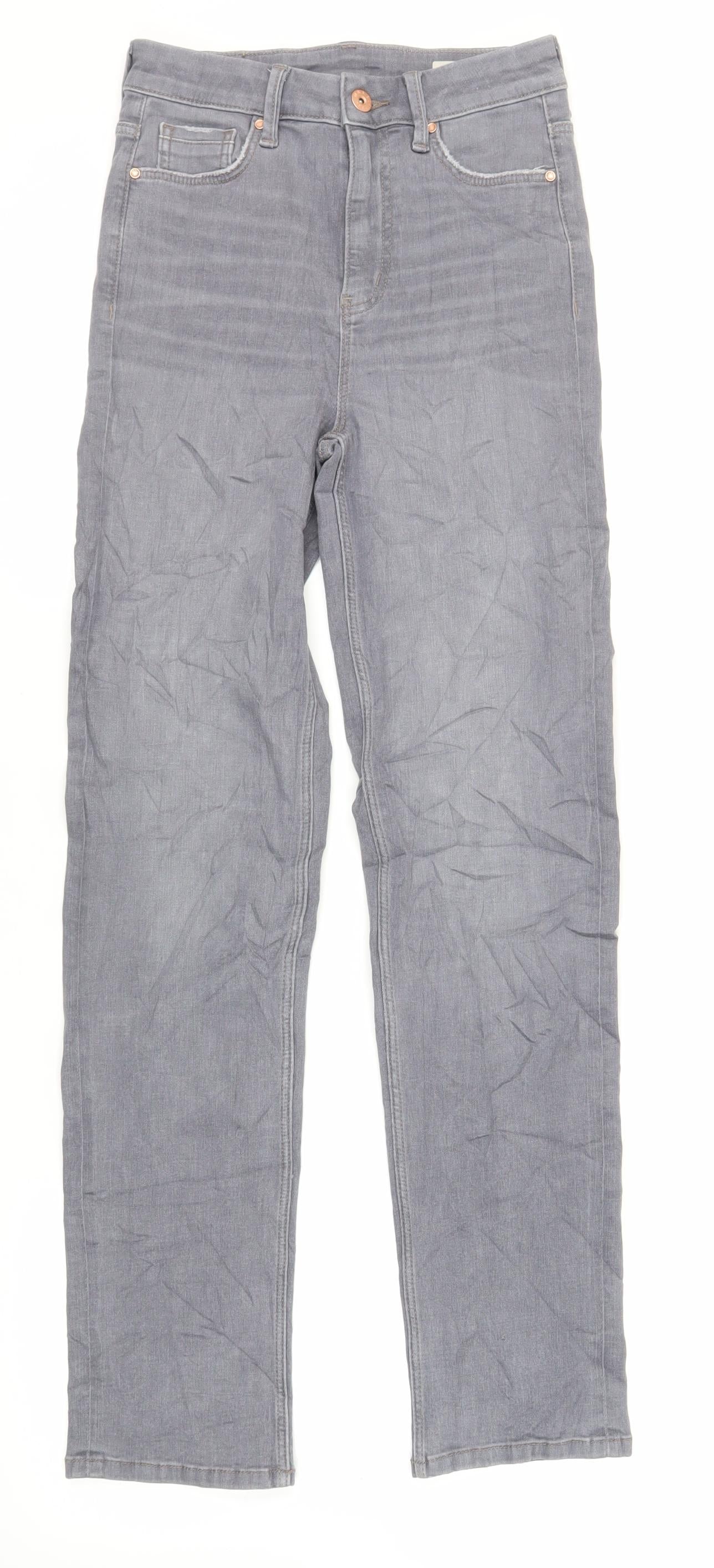 Marks and Spencer Womens Grey Cotton Straight Jeans Size 8 L31 in Regular Zip - Long Lenght