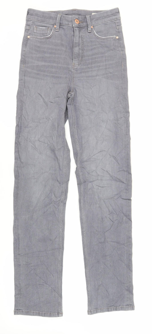 Marks and Spencer Womens Grey Cotton Straight Jeans Size 8 L31 in Regular Zip - Long Lenght