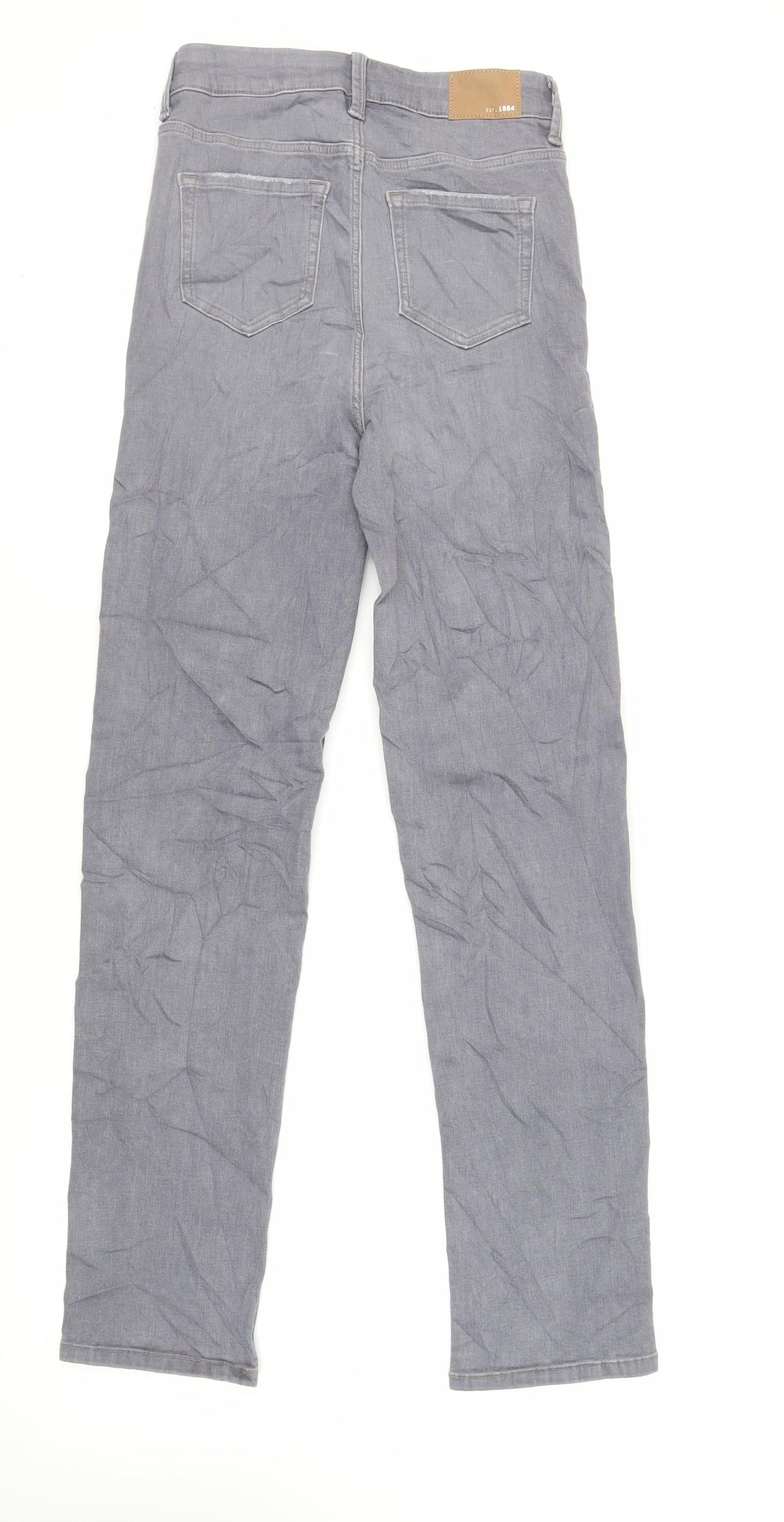Marks and Spencer Womens Grey Cotton Straight Jeans Size 8 L31 in Regular Zip - Long Lenght