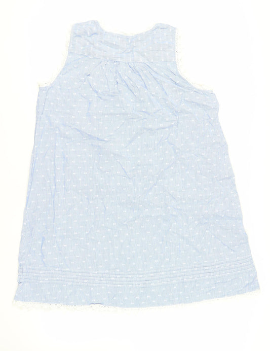 Shabby Chic Womens Blue Geometric Cotton Shift Size L V-Neck Pullover - Crocheted Lace Detail