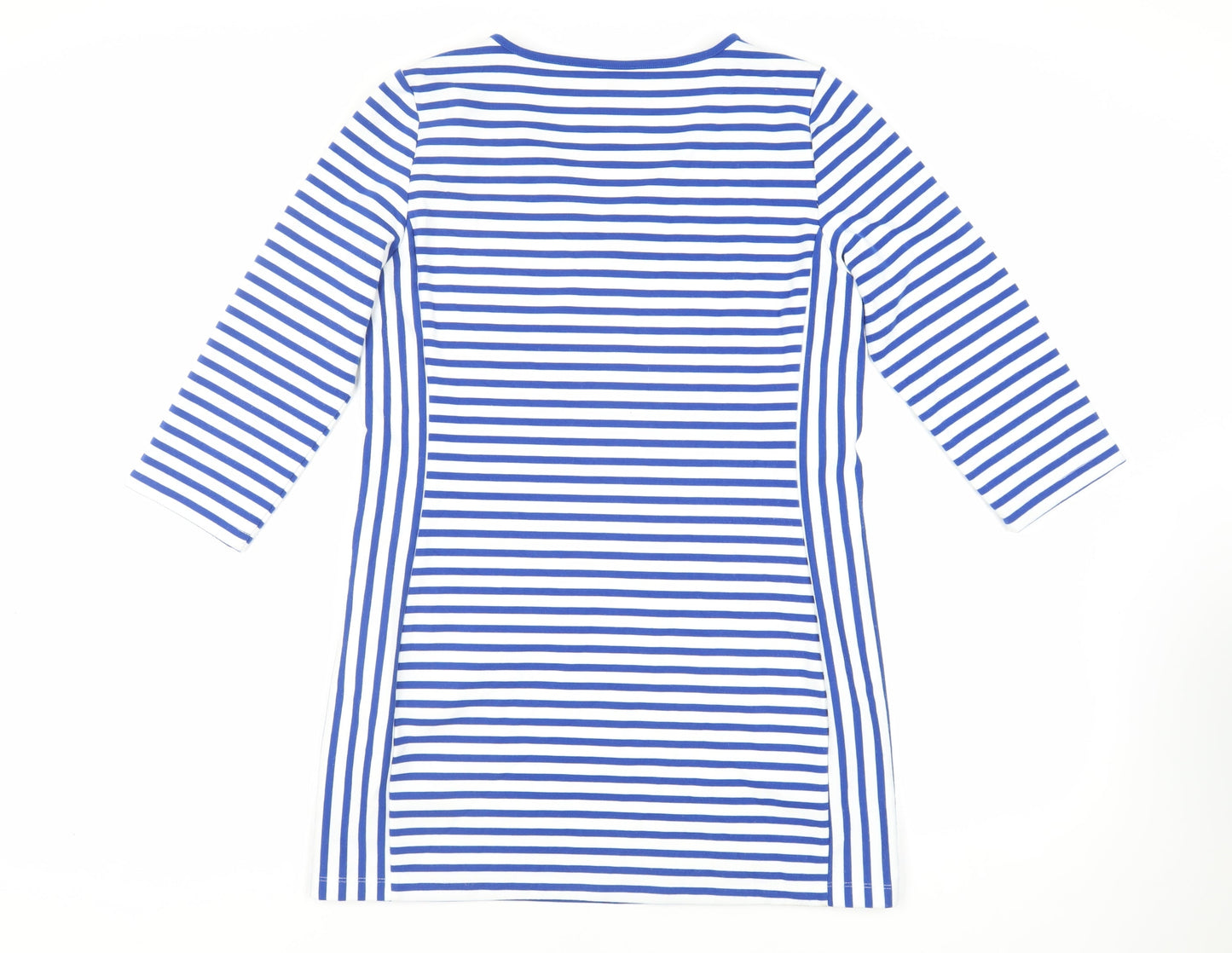 Yest Womens Blue Striped Polyester Mini Size 14 V-Neck Pullover