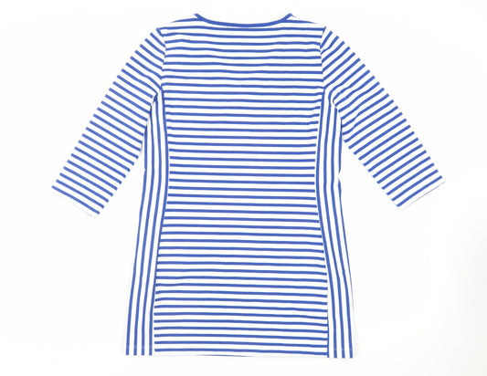 Yest Womens Blue Striped Polyester Mini Size 14 V-Neck Pullover