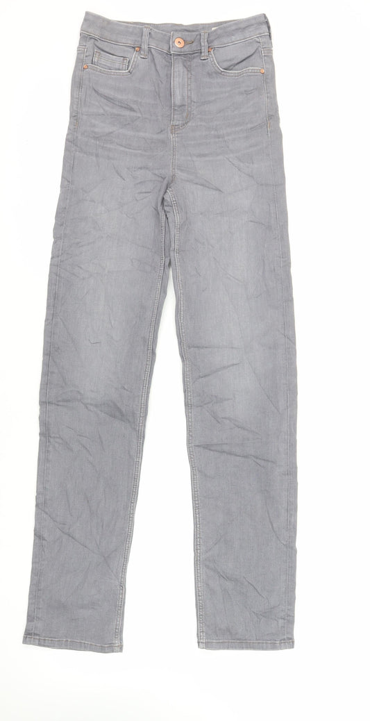 Marks and Spencer Womens Grey Cotton Straight Jeans Size 8 L32 in Regular Zip - Long Lenght