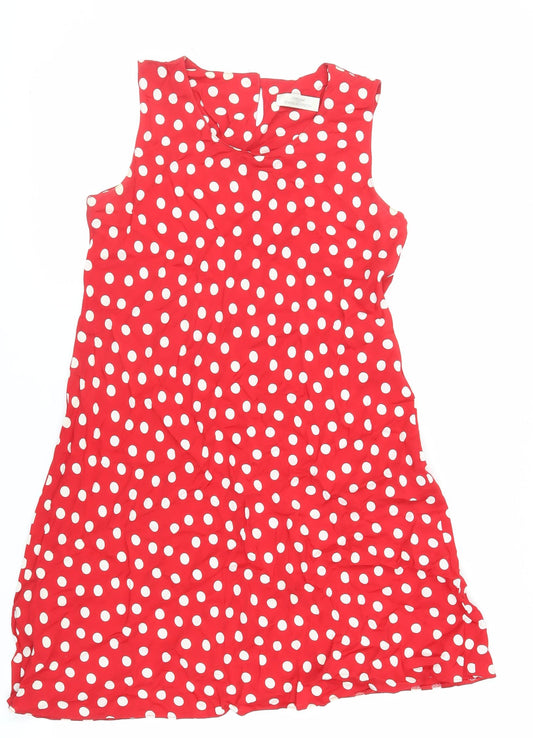 Marks and Spencer Womens Red Polka Dot Viscose A-Line Size 8 Round Neck Button