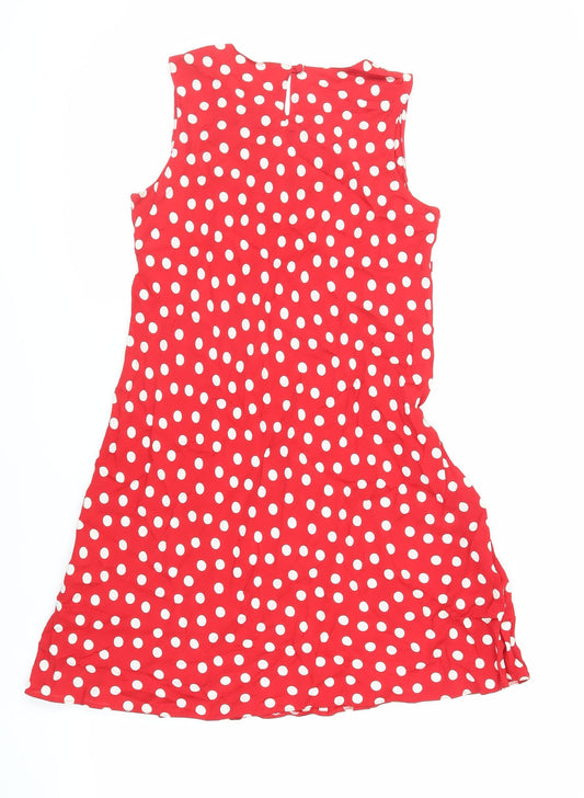 Marks and Spencer Womens Red Polka Dot Viscose A-Line Size 8 Round Neck Button