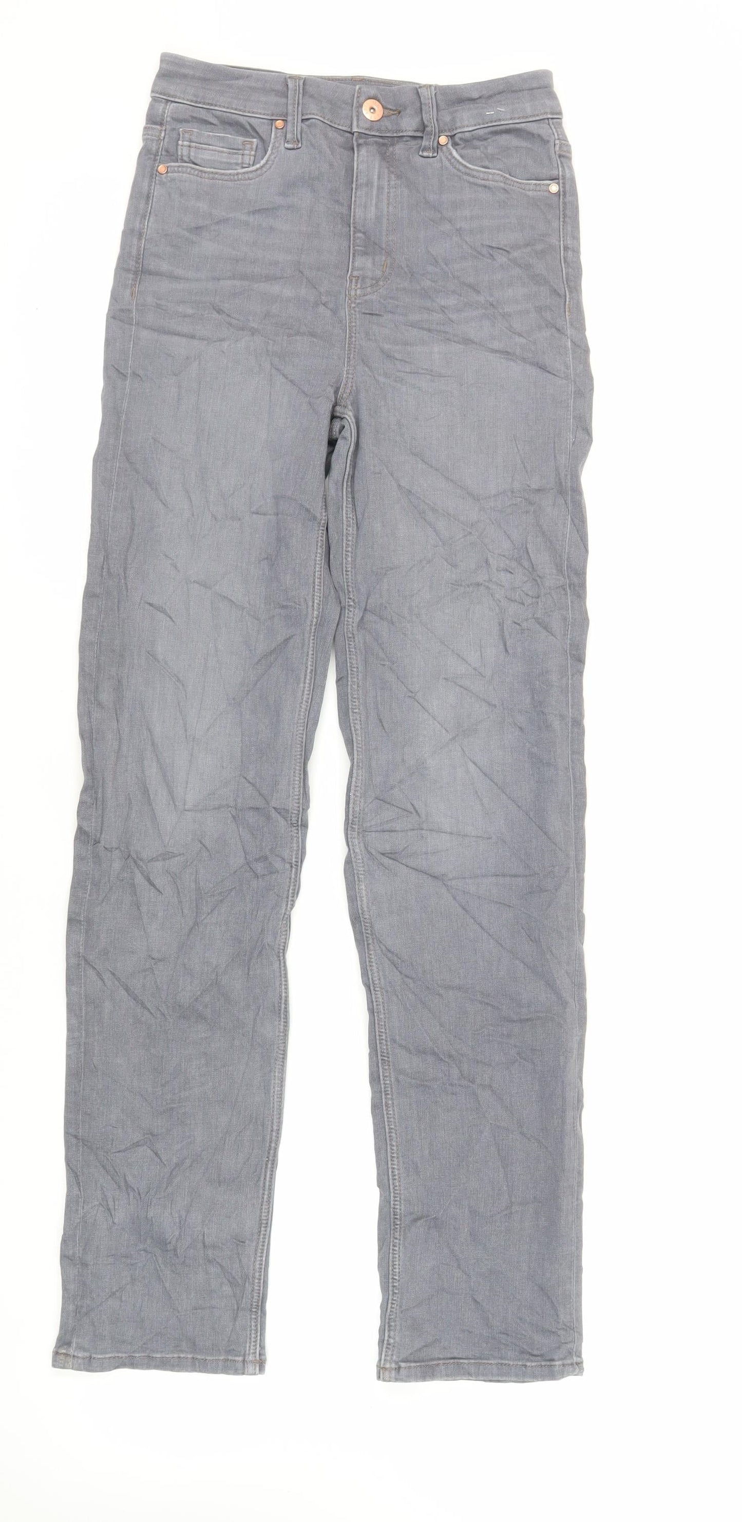 Marks and Spencer Womens Grey Cotton Straight Jeans Size 8 L32 in Regular Zip