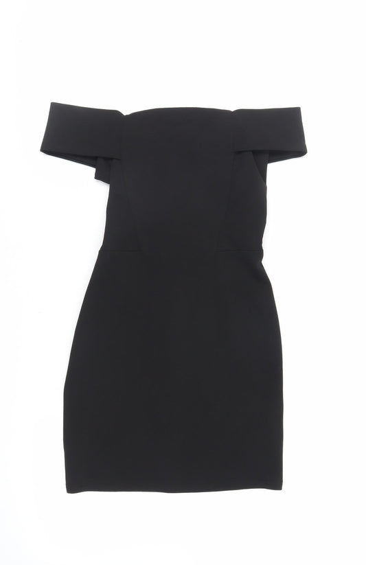 New Look Womens Black Polyester Mini Size 10 Off the Shoulder Zip