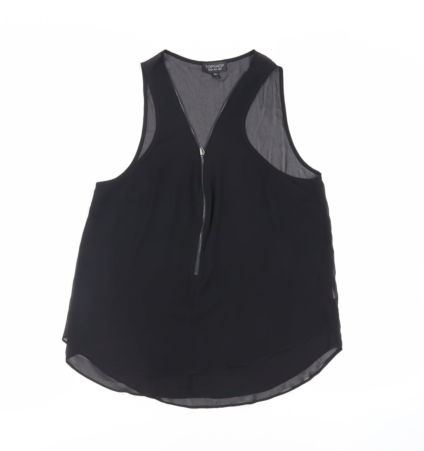 Topshop Womens Black Polyester Basic Tank Size 12 V-Neck - Sheer
