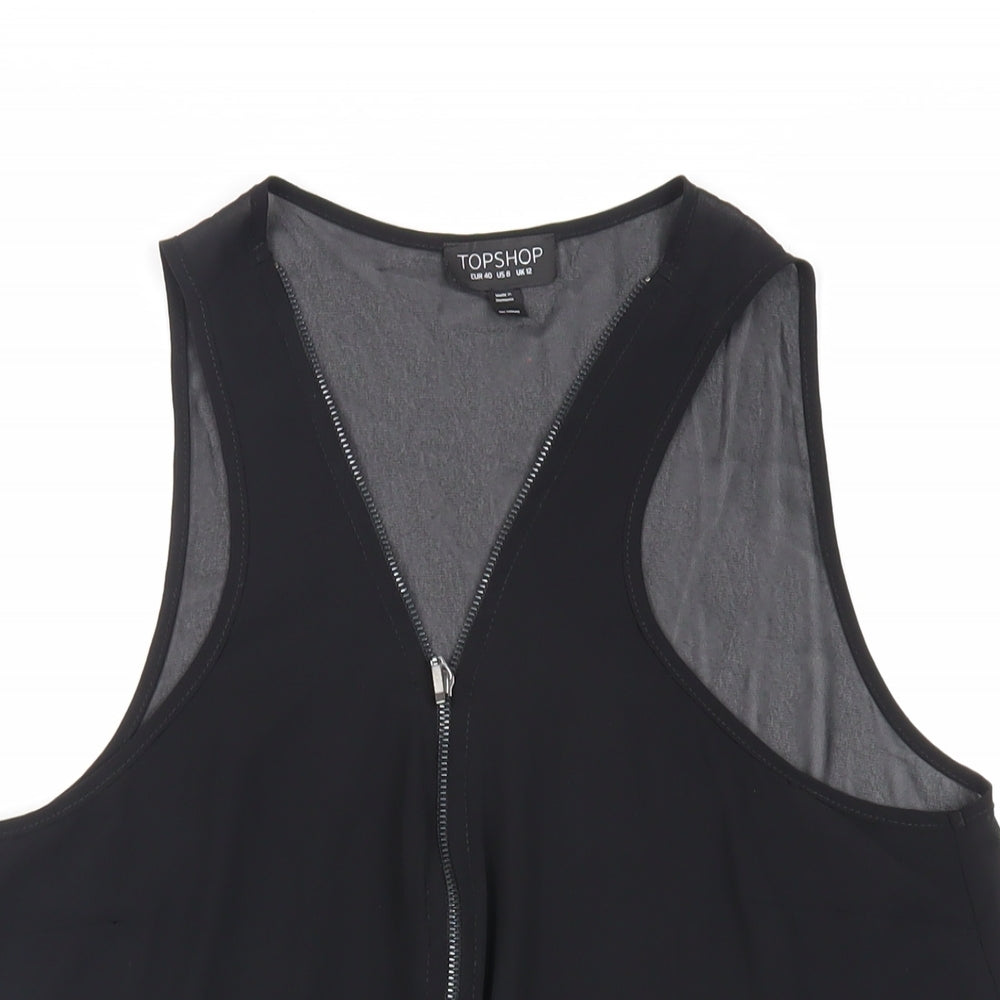 Topshop Womens Black Polyester Basic Tank Size 12 V-Neck - Sheer