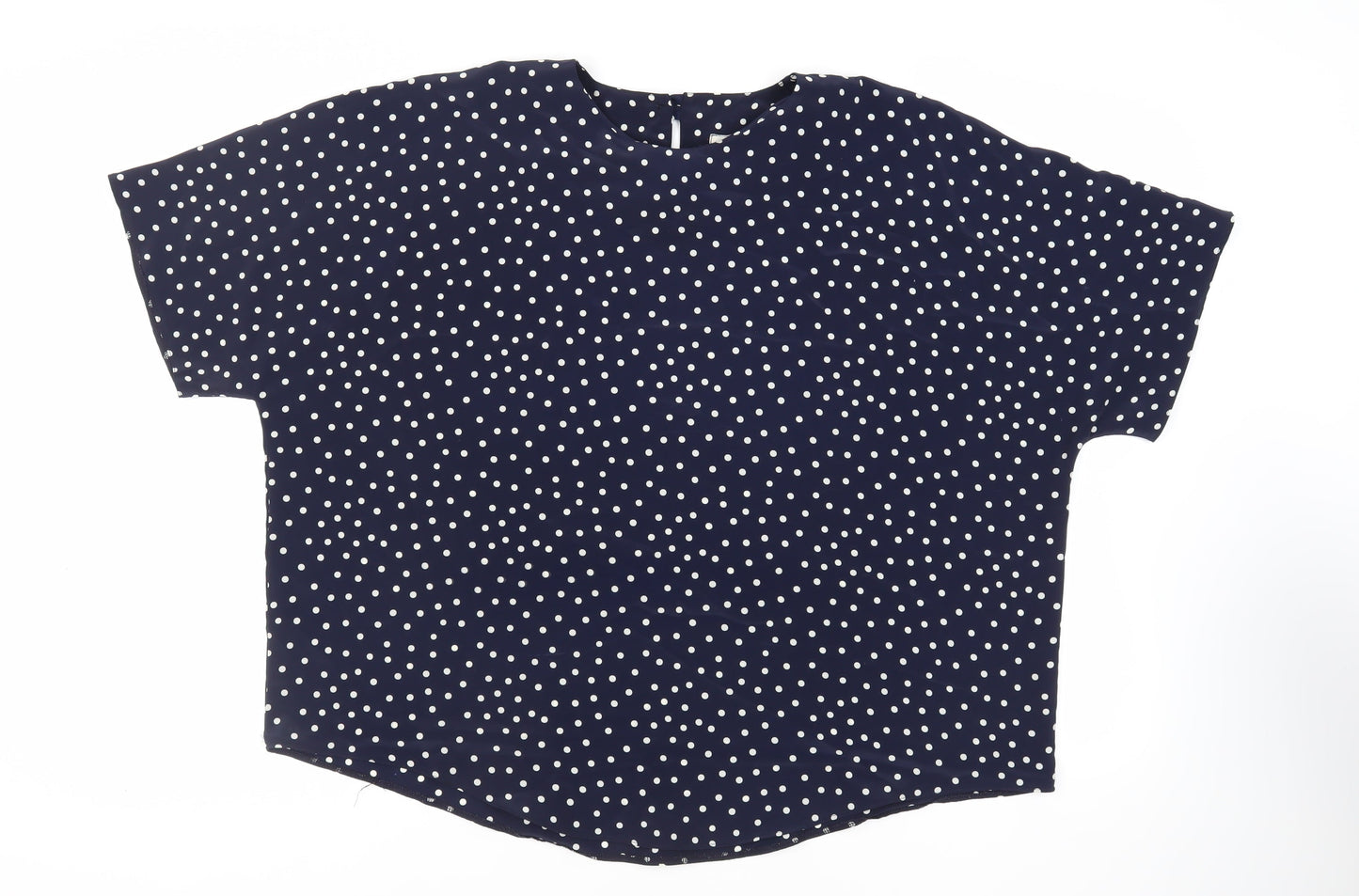 Just Gillian Womens Blue Polka Dot Polyester Basic Blouse Size 2XL Round Neck