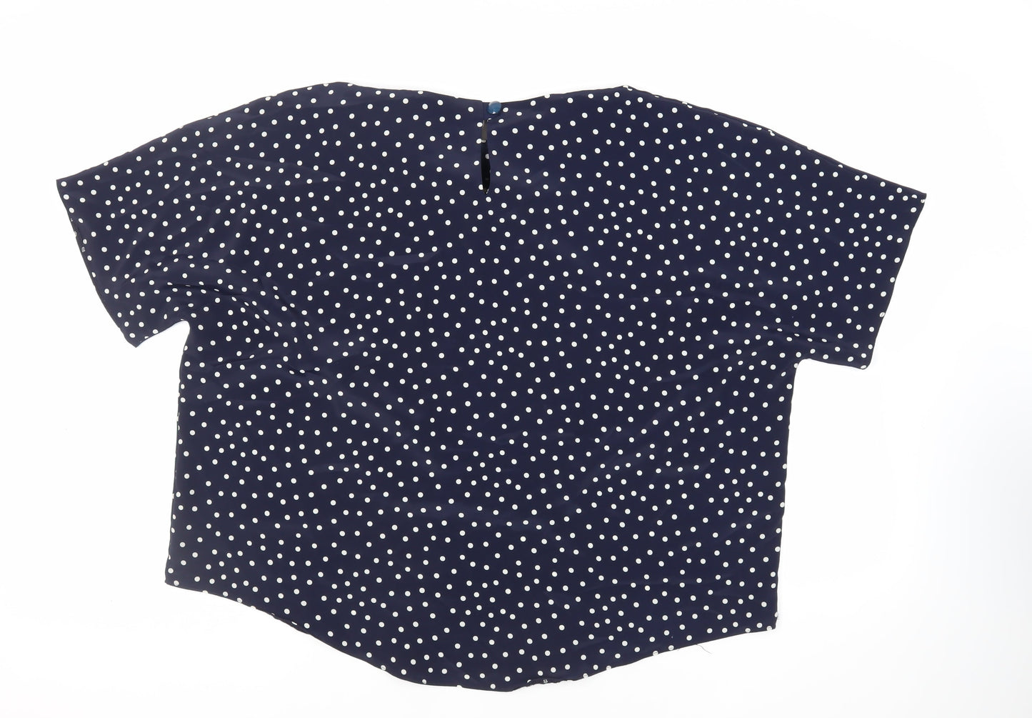 Just Gillian Womens Blue Polka Dot Polyester Basic Blouse Size 2XL Round Neck