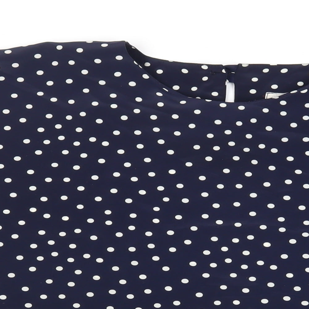 Just Gillian Womens Blue Polka Dot Polyester Basic Blouse Size 2XL Round Neck