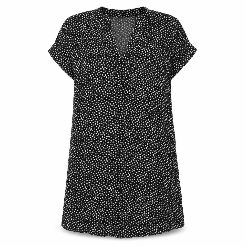 H&M Womens Black Floral Viscose A-Line Size 4 V-Neck Button
