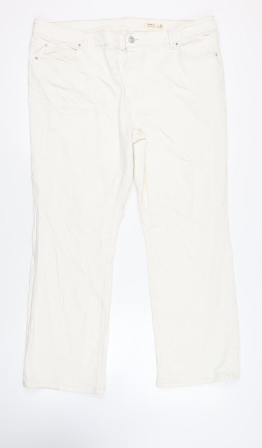 Marks and Spencer Womens Ivory Cotton Bootcut Jeans Size 24 L31 in Regular Zip