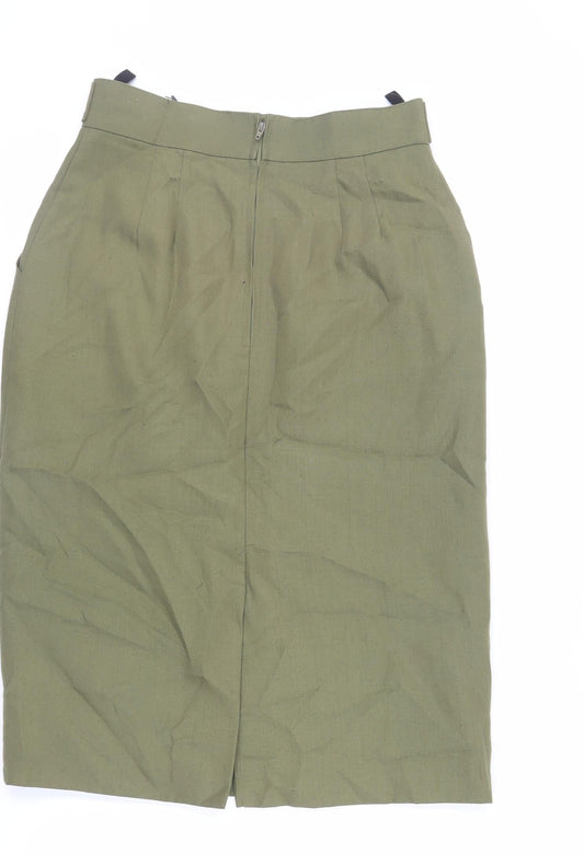 St Michael Womens Green Linen Straight & Pencil Skirt Size 14 Zip - Vintage