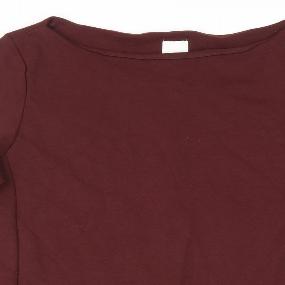 H&M Womens Red Viscose A-Line Size M Boat Neck Pullover - Pockets