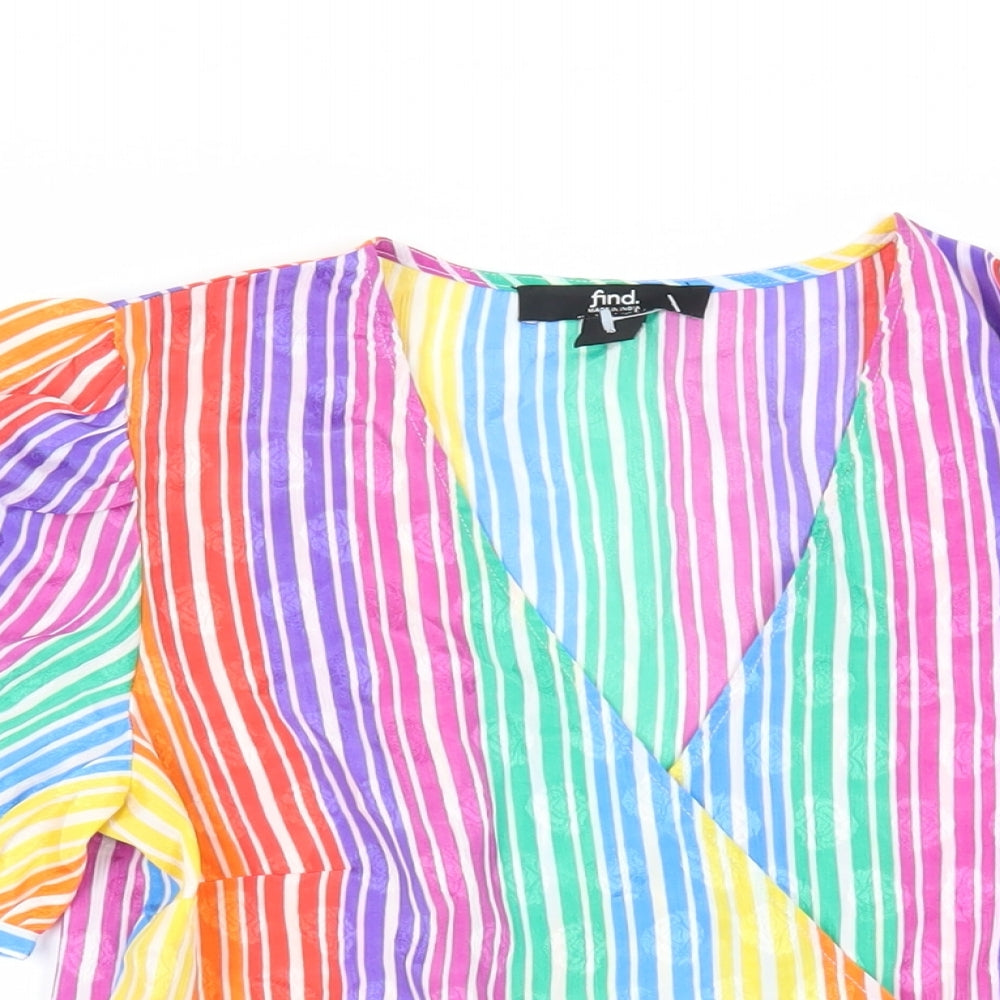 Find Womens Multicoloured Striped Polyester Wrap Blouse Size 10 V-Neck