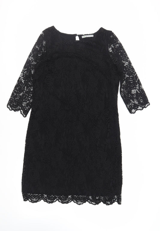 Marks and Spencer Womens Black Viscose Sheath Size 14 Boat Neck Button