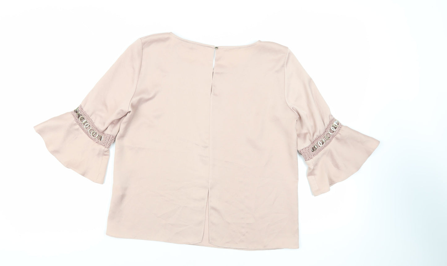 River Island Womens Pink Polyester Basic Blouse Size 10 Boat Neck - Sleeve Detail