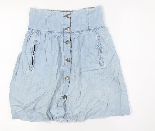 zeana Womens Blue Cotton A-Line Skirt Size S Button
