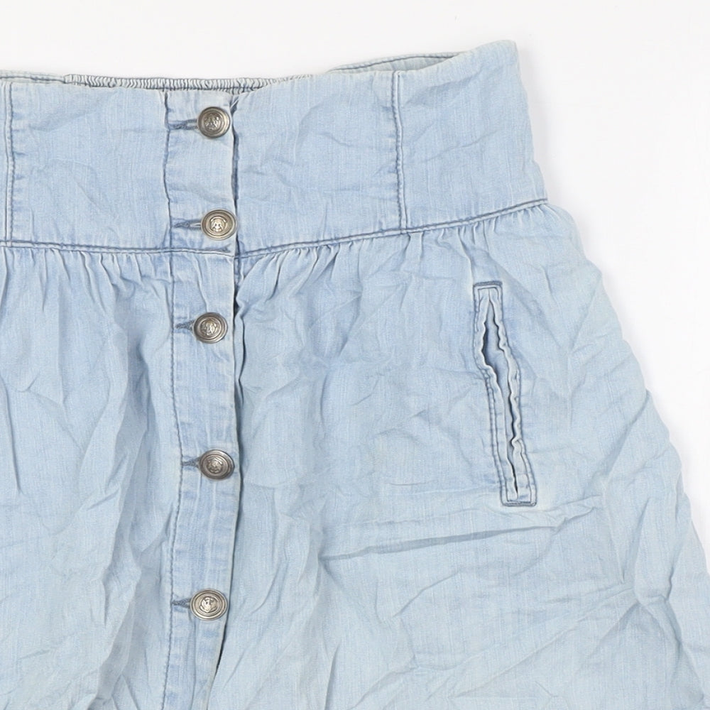 zeana Womens Blue Cotton A-Line Skirt Size S Button