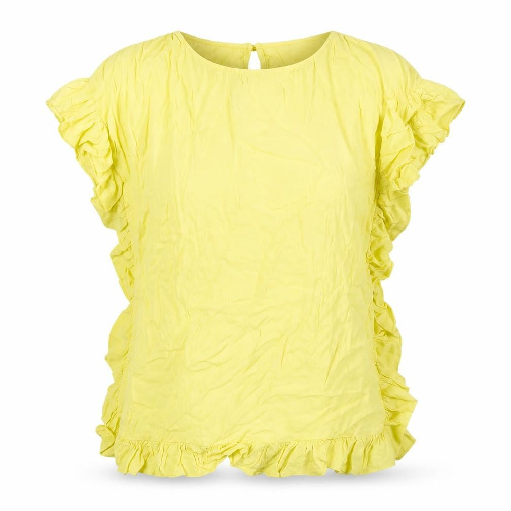 Next Womens Yellow Viscose Basic Button-Up Size 12 Round Neck - Ruffles