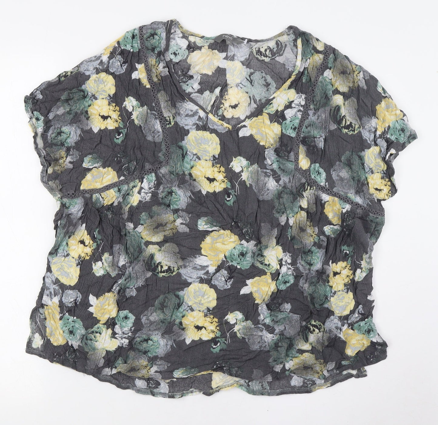 NEXT Womens Grey Floral Viscose Basic Button-Up Size 18 V-Neck