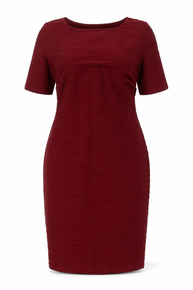 Front view of Kaleidoscope women’s red polyester pencil dress, size UK 14, boat neck - textured