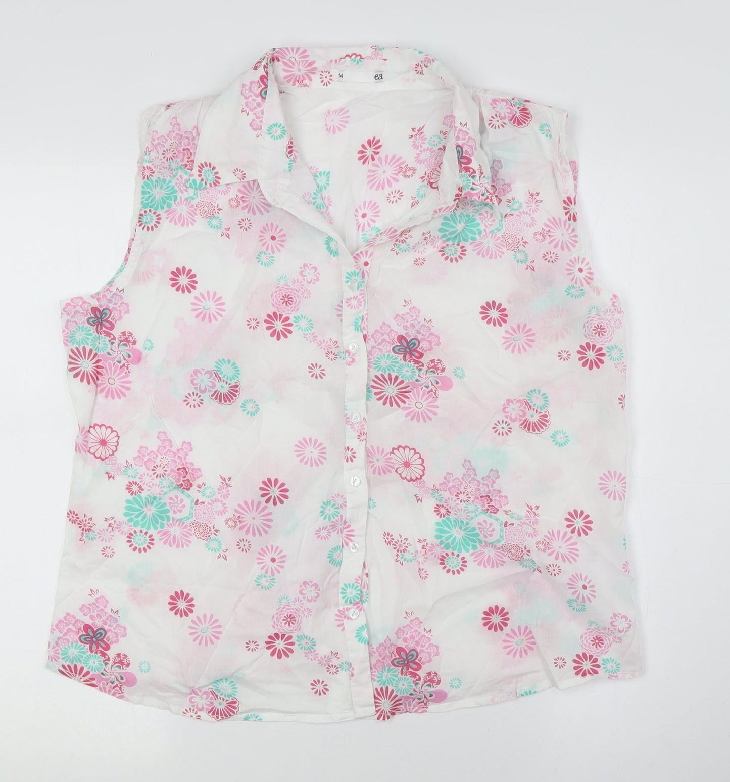 ae Womens White Floral Cotton Basic Button-Up Size 14 Collared
