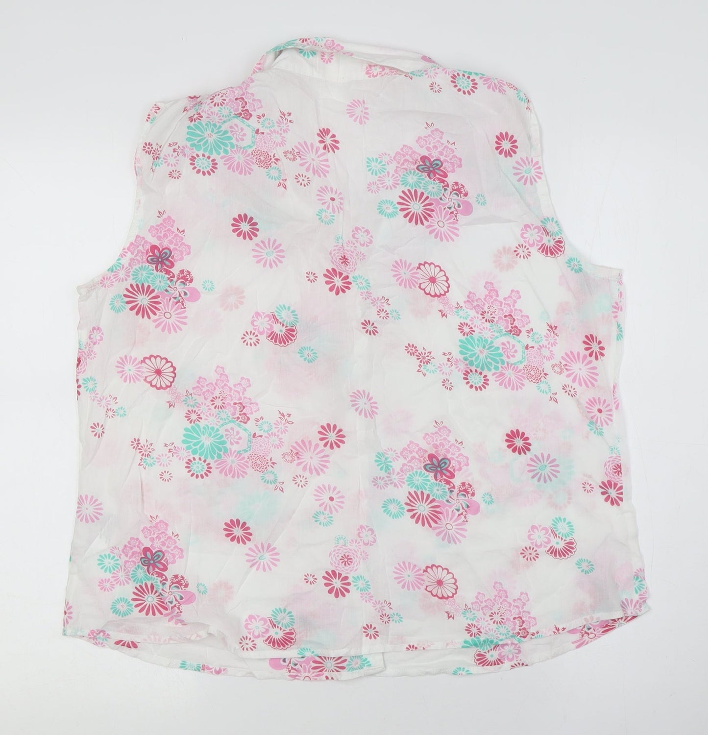ae Womens White Floral Cotton Basic Button-Up Size 14 Collared