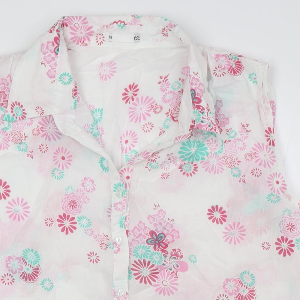ae Womens White Floral Cotton Basic Button-Up Size 14 Collared