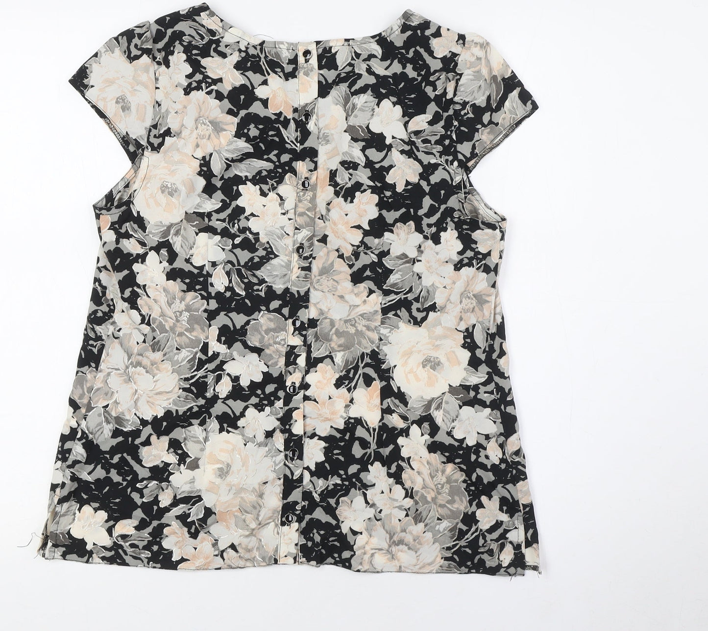 Dorothy Perkins Womens Black Floral Polyester Basic Button-Up Size 12 Boat Neck