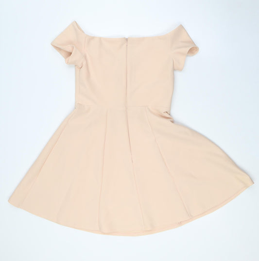 River Island Womens Orange Polyester A-Line Size 12 Off the Shoulder Zip