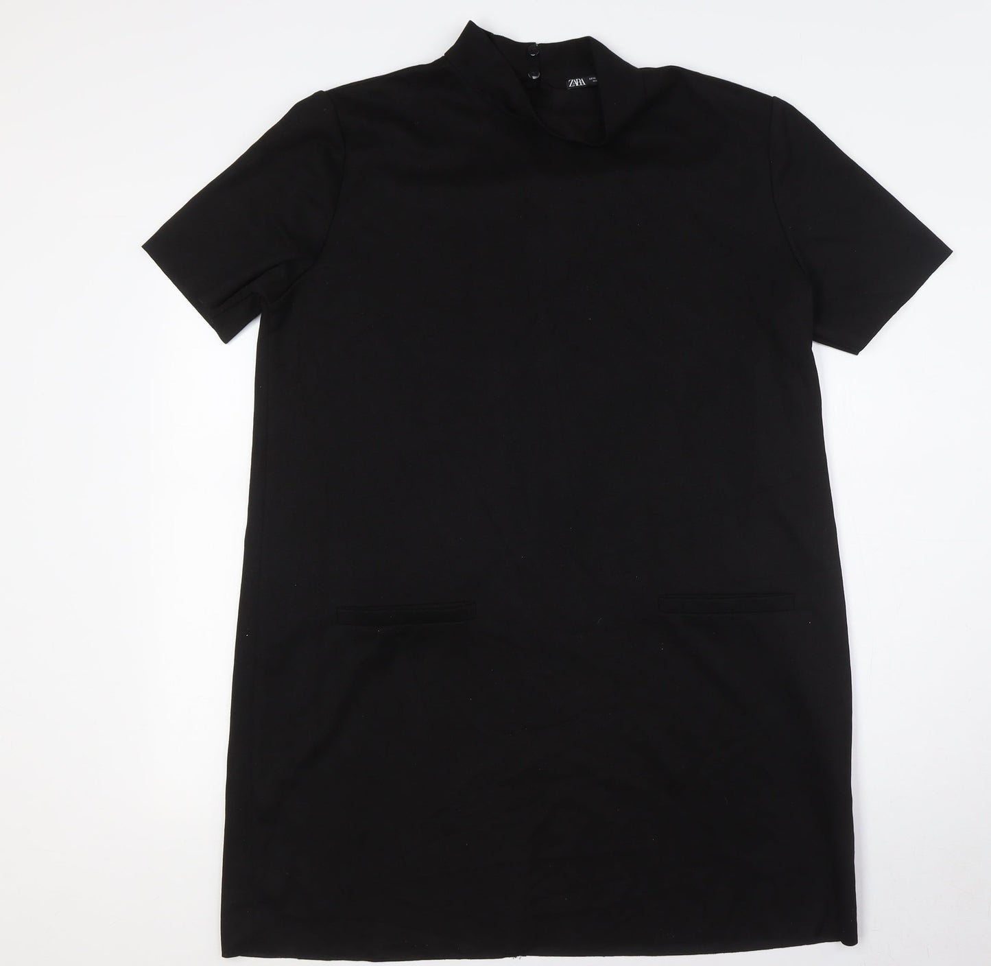 Zara Womens Black Polyester Shift Size XL Mock Neck Button