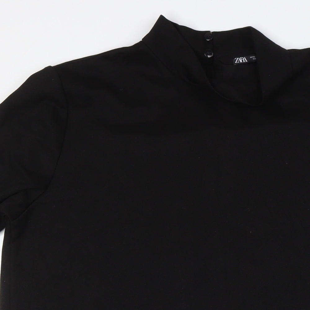 Zara Womens Black Polyester Shift Size XL Mock Neck Button
