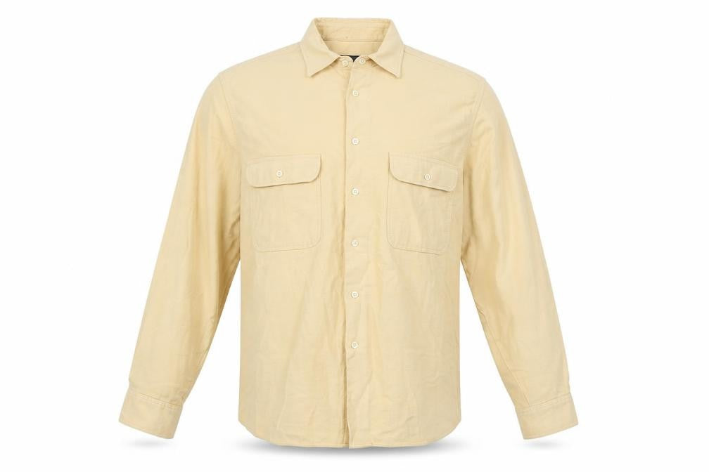 New Class Mens Yellow Cotton Button-Up Size L Collared Button