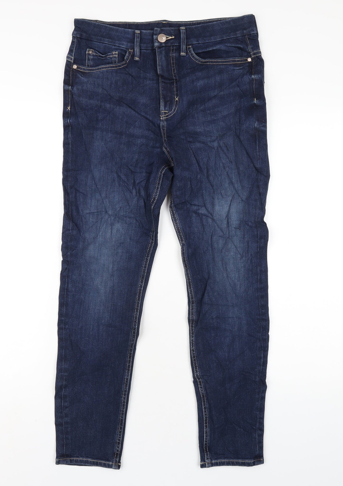 Marks and Spencer Womens Blue Cotton Skinny Jeans Size 10 L27 in Regular Zip
