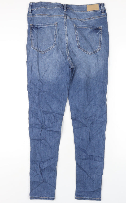 Marks and Spencer Womens Blue Cotton Skinny Jeans Size 12 L29 in Regular Zip