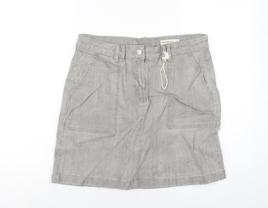 Marks and Spencer Womens Grey Cotton A-Line Skirt Size 10 Zip
