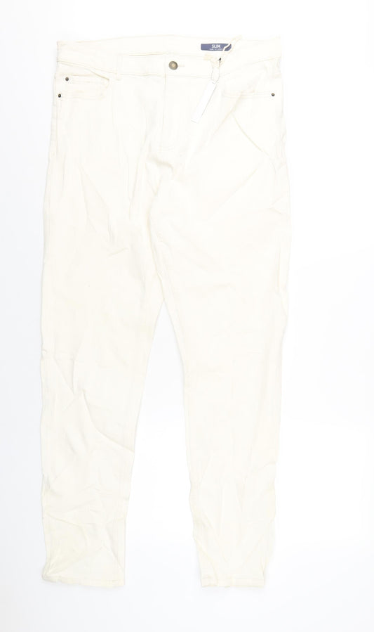 Marks and Spencer Womens Ivory Cotton Skinny Jeans Size 16 L32 in Regular Zip