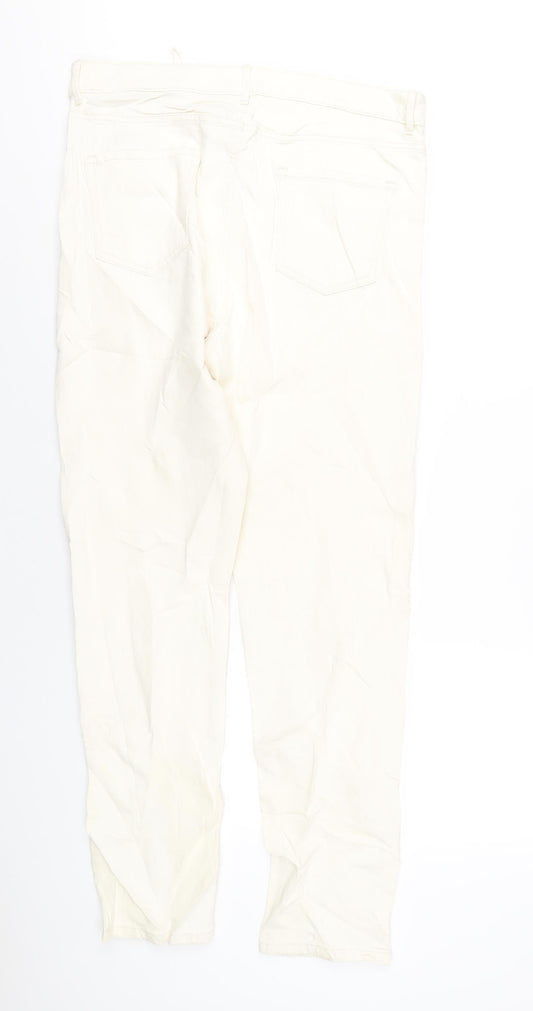Marks and Spencer Womens Ivory Cotton Skinny Jeans Size 16 L32 in Regular Zip