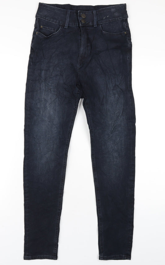 Marks and Spencer Womens Blue Cotton Skinny Jeans Size 8 L29 in Regular Zip