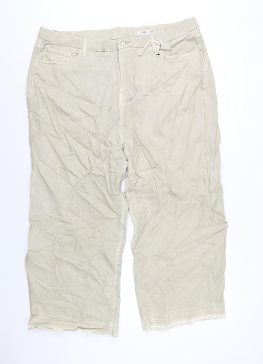 Marks and Spencer Womens Beige Cotton Wide-Leg Jeans Size 22 L26 in Regular Zip