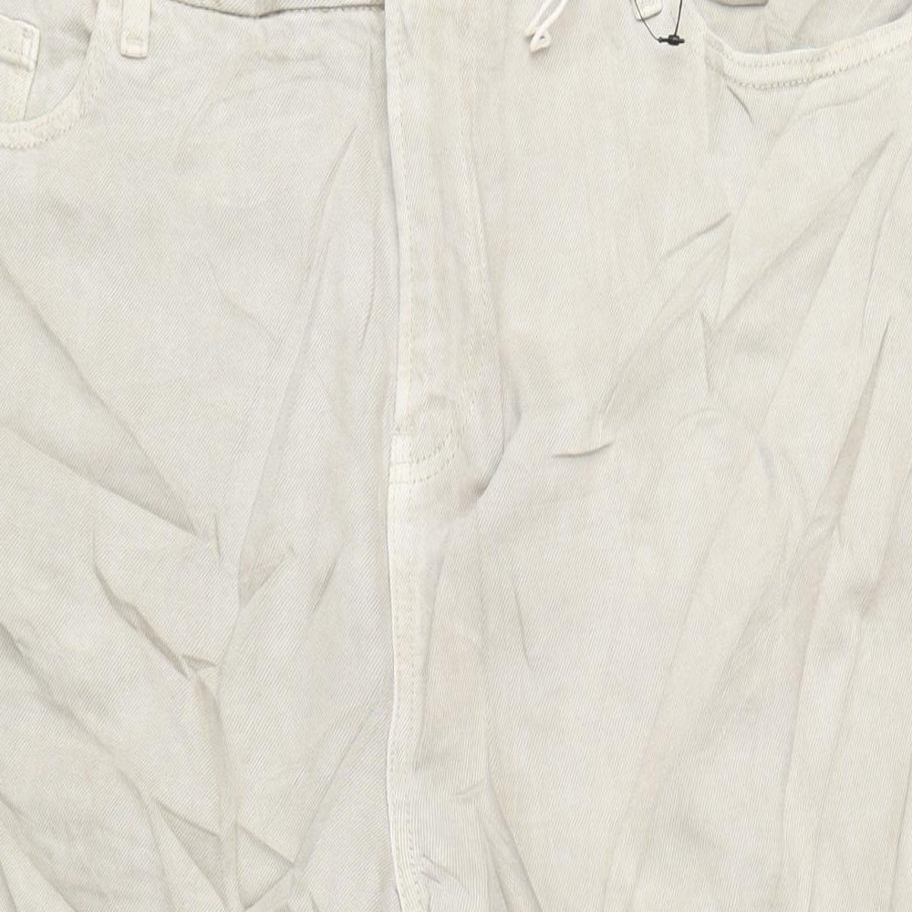 Marks and Spencer Womens Beige Cotton Wide-Leg Jeans Size 22 L26 in Regular Zip