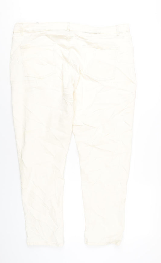 Marks and Spencer Womens Ivory Cotton Straight Jeans Size 22 L29 in Slim Zip