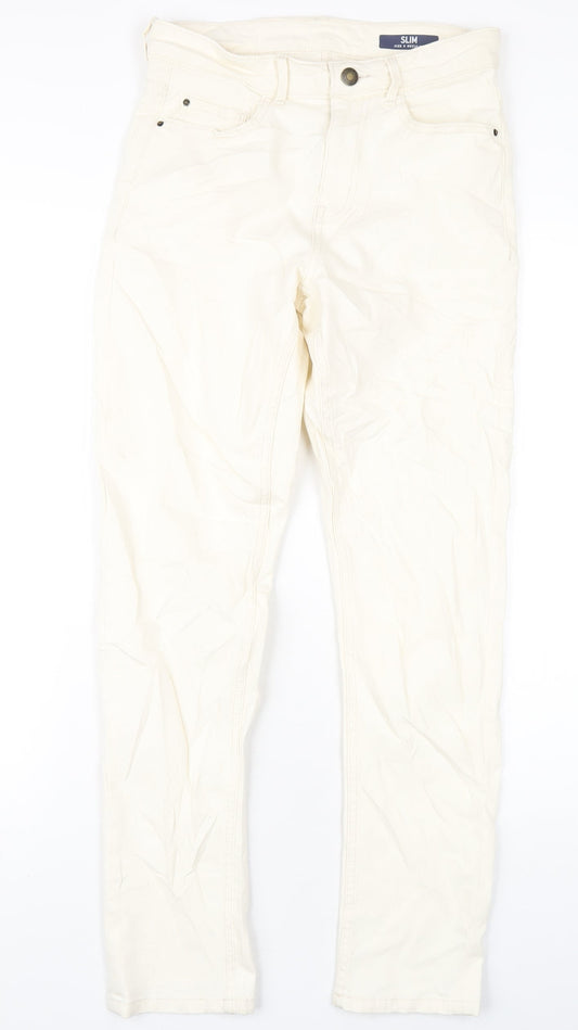 Marks and Spencer Womens Ivory Cotton Straight Jeans Size 8 L30 in Slim Zip