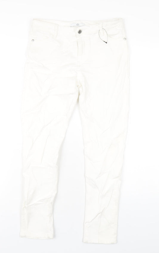 Marks and Spencer Girls White Cotton Skinny Jeans Size 10-11 Years L26 in Regular Zip